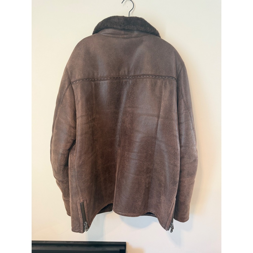 Overland Shearling-Lined Leather Bomber Jacket Size L  "Like New"   Perfect - Picture 4 of 6